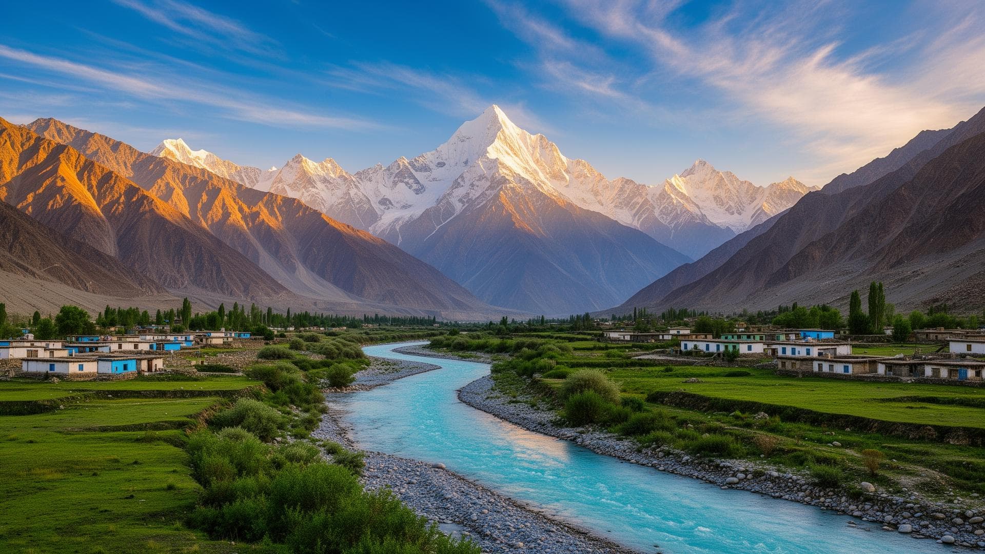 Majestic mountains of Gilgit-Baltistan with turquoise river